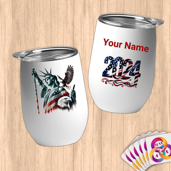 Physical Item 12 oz / White Vaulted Liberty~Limited Edition 2024 "USA Excellence" ~ Customizable 12oz Wine Tumbler with Lid