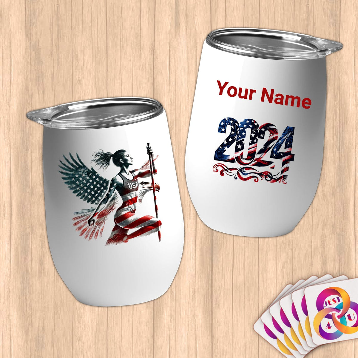 Physical Item 12 oz / White Vaulted Wings~Limited Edition 2024 "USA Excellence" ~ Customizable 12oz Wine Tumbler with Lid