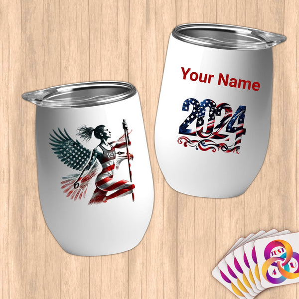 Physical Item 12 oz / White Vaulted Wings~Limited Edition 2024 "USA Excellence" ~ Customizable 12oz Wine Tumbler with Lid