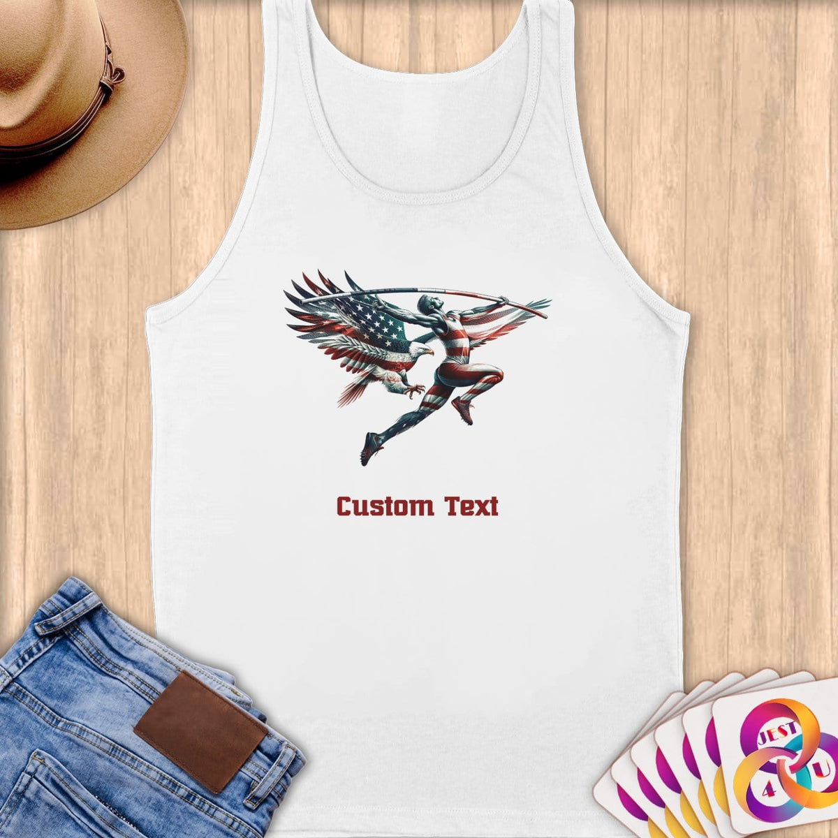 Physical Item S / White Vaulting Athlete~Limited Edition 2024 "USA Excellence" ~ Customizable Supersoft Tank Top