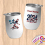 Physical Item 12 oz / White Vibrant Patriotism Volley~Limited Edition 2024 "USA Excellence" ~ Customizable 12oz Wine Tumbler with Lid