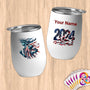 Physical Item 12 oz / White Vibrant Racing Statue Liberty~Limited Edition 2024 "USA Excellence" ~ Customizable 12oz Wine Tumbler with Lid