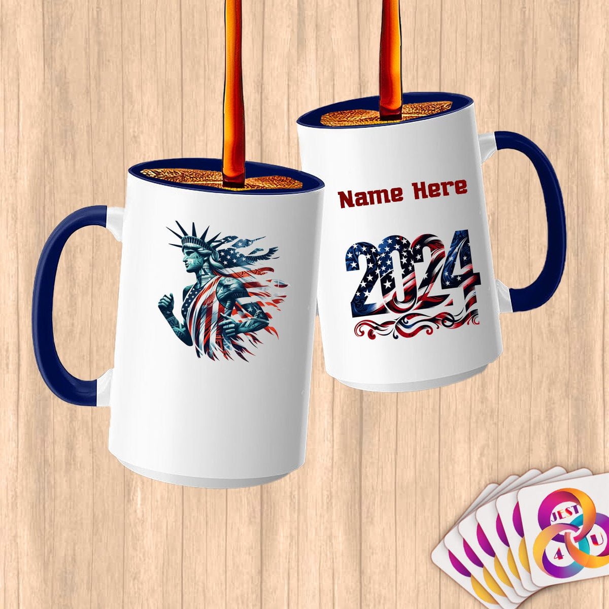 Physical Item 15oz / Blue Vibrant Racing Statue Liberty~Limited Edition 2024 "USA Excellence" ~ Customized Large 15oz Mug