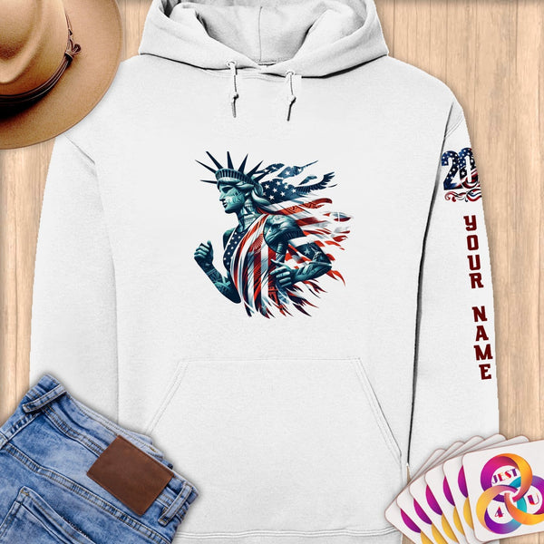 Physical Item S / White Vibrant Racing Statue Liberty~Limited Edition 2024 "USA Excellence" ~ Personalized Premium Hoodie