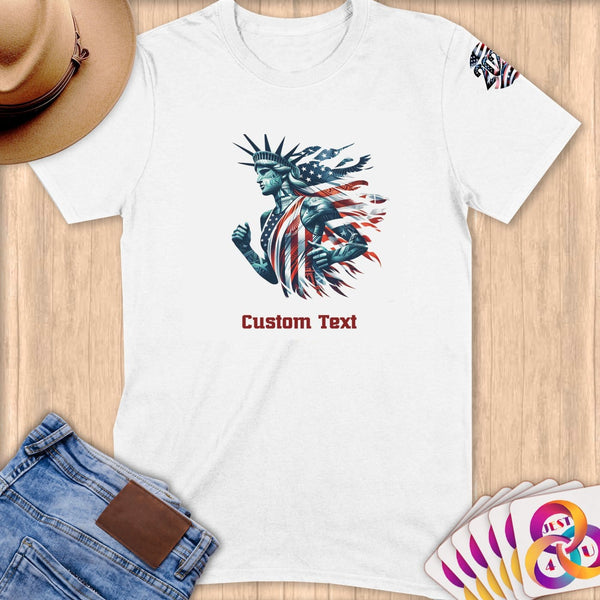 Physical Item S / White Vibrant Racing Statue Liberty~Limited Edition 2024 "USA Excellence" ~ Personalized Softstyle T-Shirt