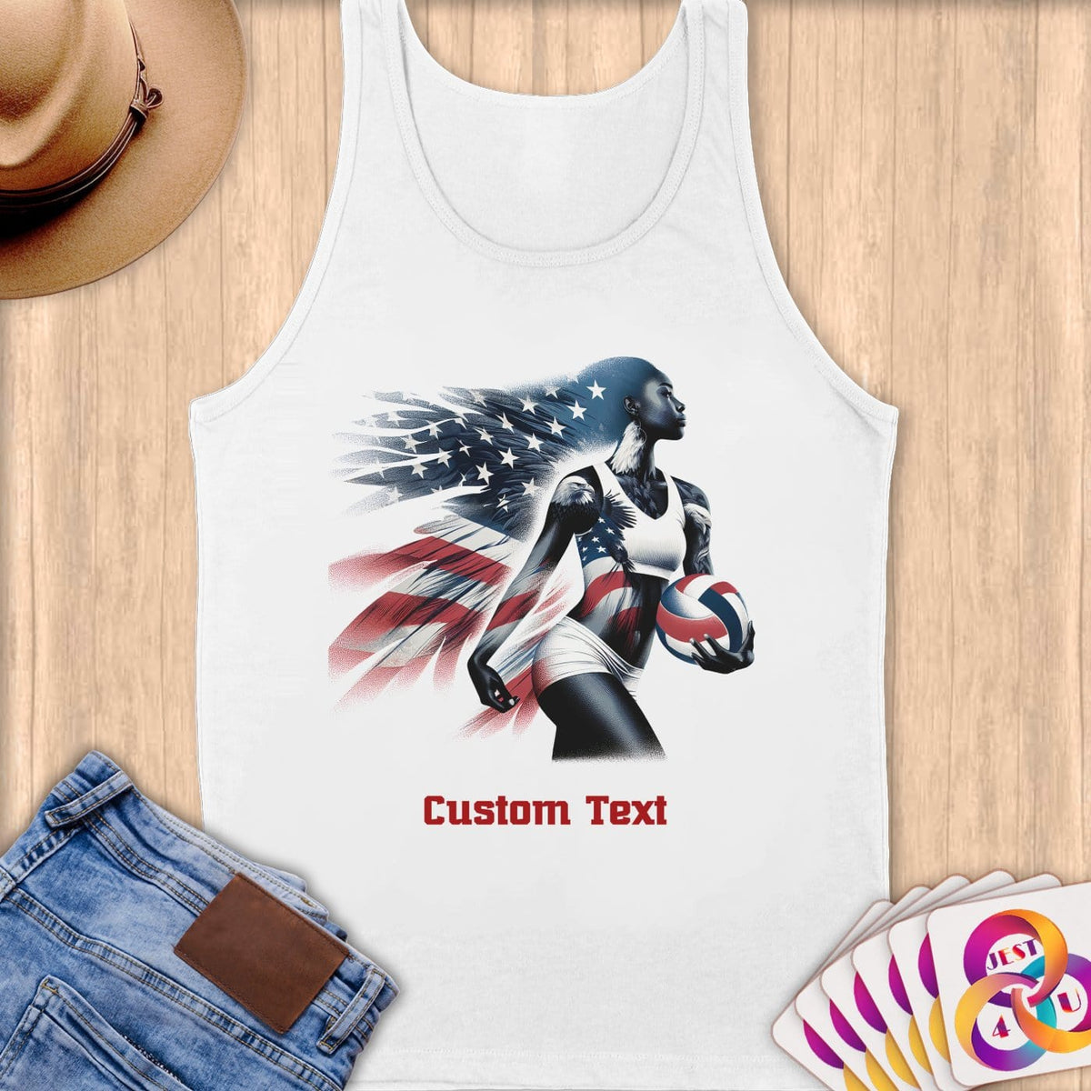 Physical Item S / White Volley Eagle Wings ~Limited Edition 2024 "USA Excellence" ~ Customizable Supersoft Tank Top