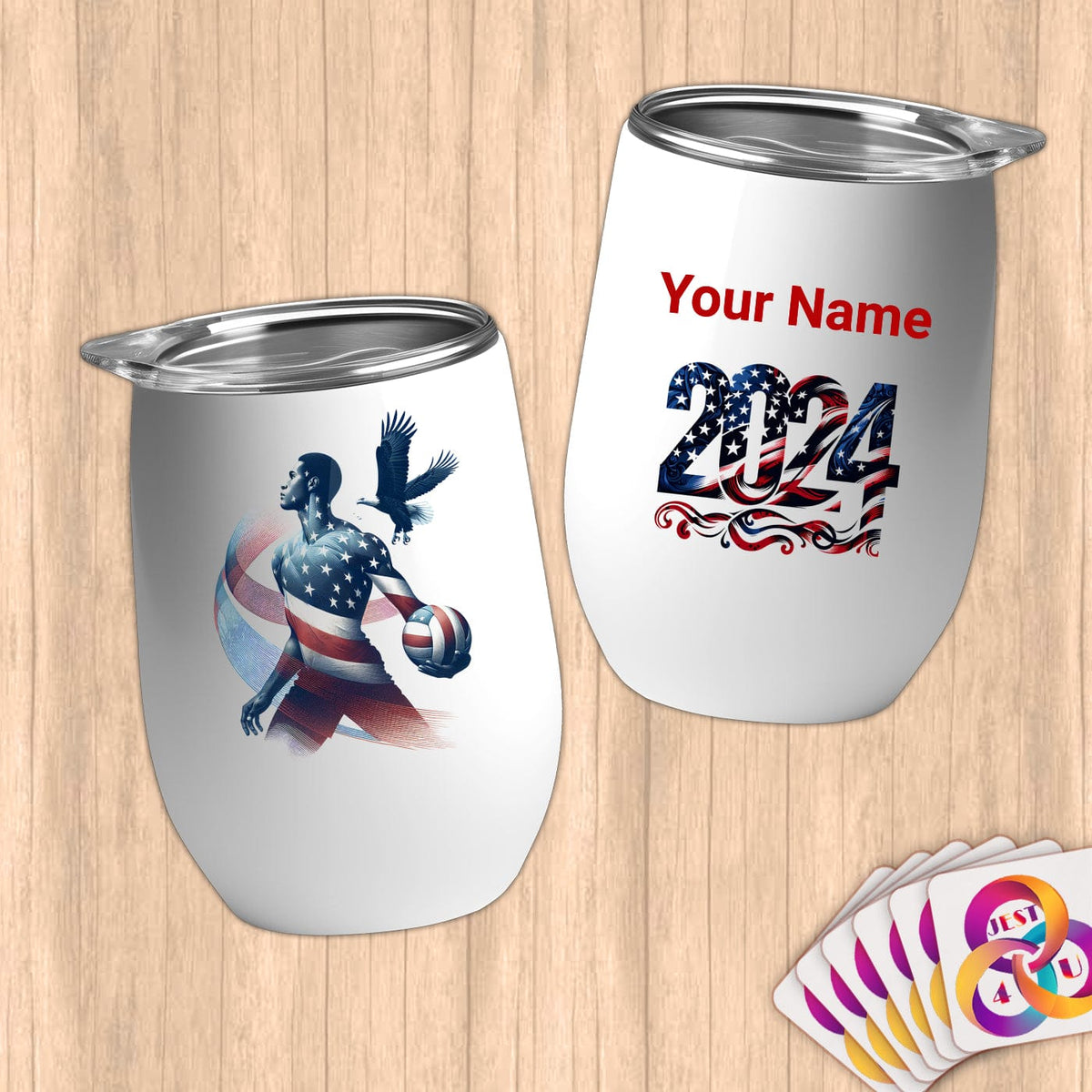 Physical Item 12 oz / White Volley Wings ~Limited Edition 2024 "USA Excellence" ~ Customizable 12oz Wine Tumbler with Lid