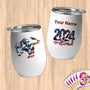 Physical Item 12 oz / White Volleyball Eagle USA~Limited Edition 2024 "USA Excellence" ~ Customizable 12oz Wine Tumbler with Lid