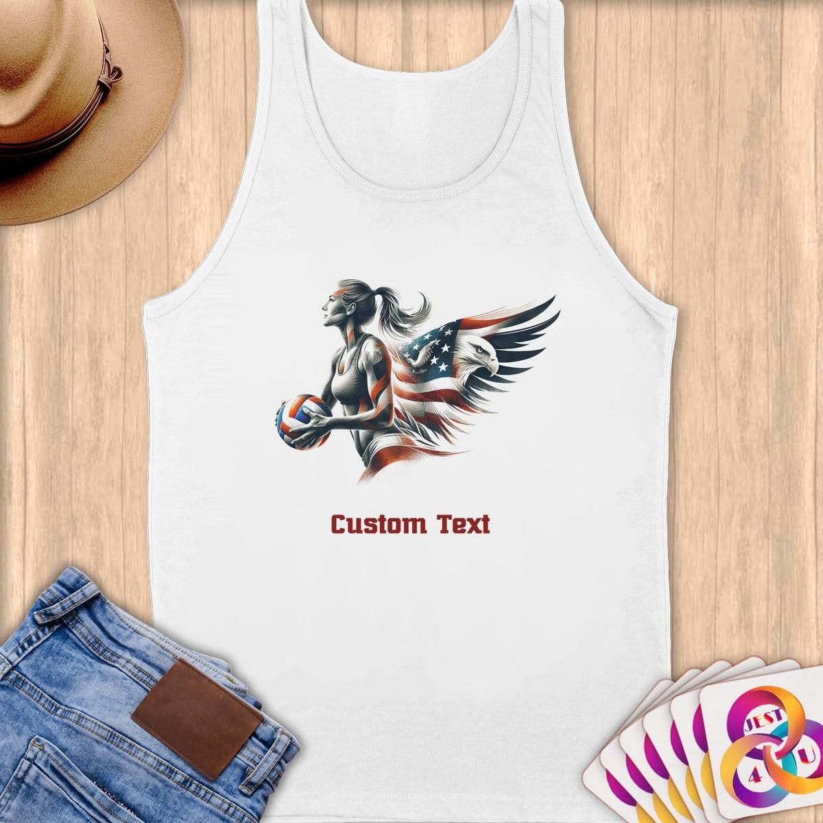 Physical Item S / White Volleyball Patriot Eagle~Limited Edition 2024 "USA Excellence" ~ Customizable Supersoft Tank Top