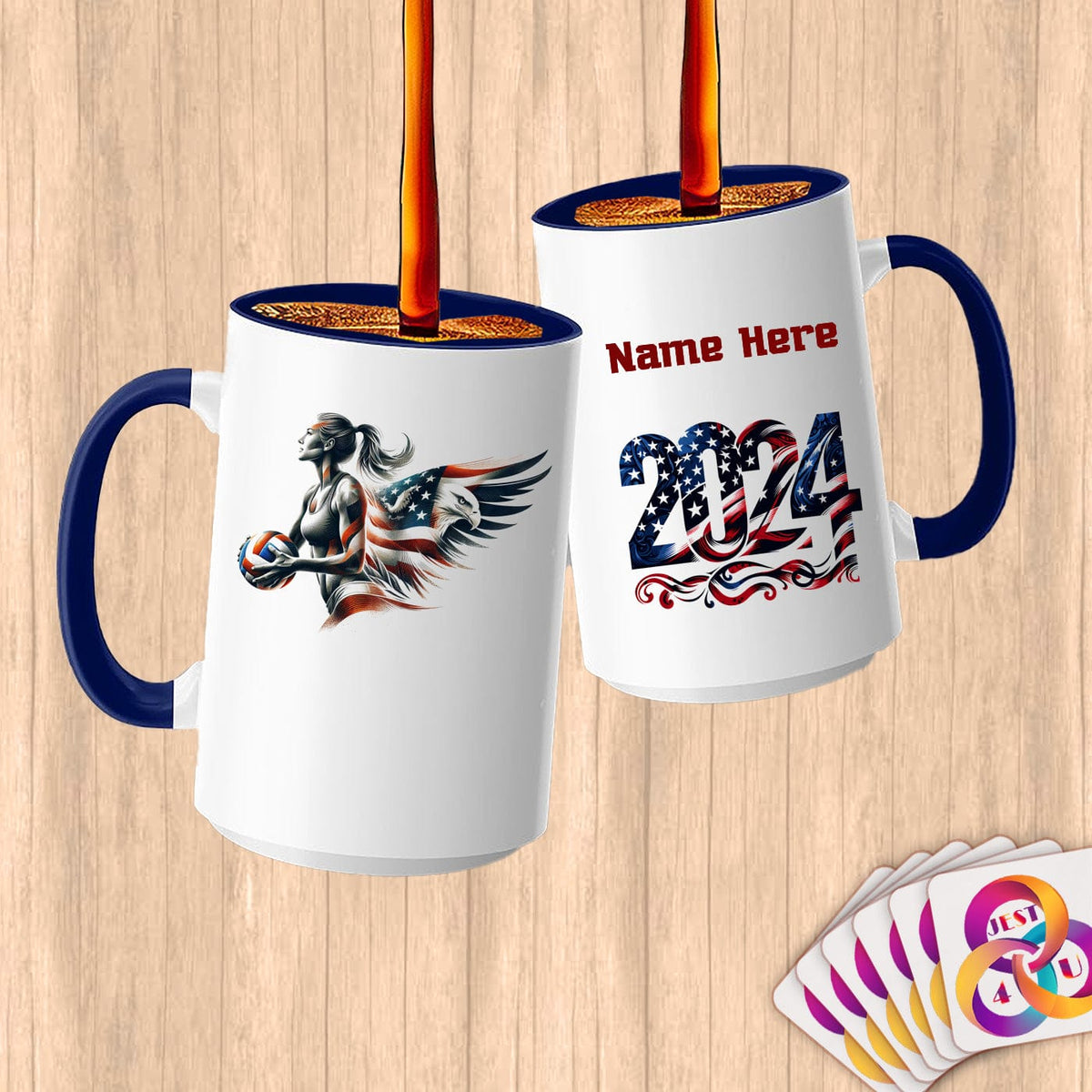 Physical Item 15oz / Blue Volleyball Patriot Eagle~Limited Edition 2024 "USA Excellence" ~ Customized Large 15oz Mug