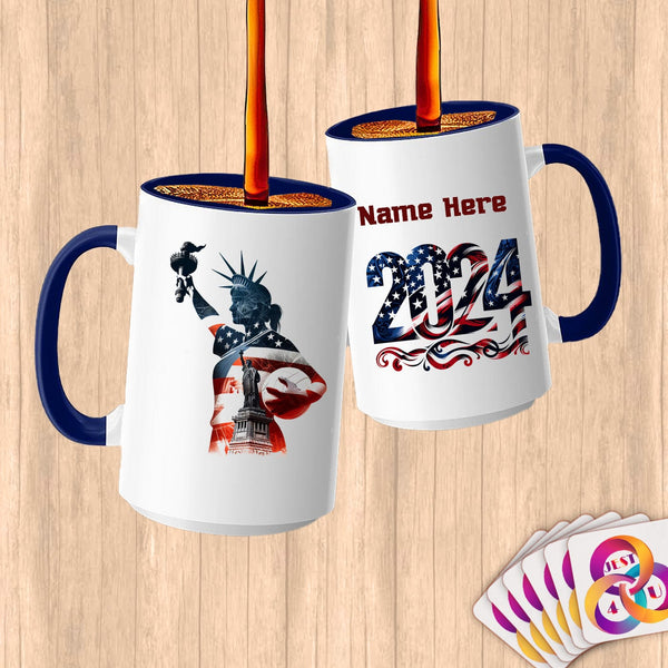 Physical Item 15oz / Blue Volleyball Statue of Liberty ~ Limited Edition 2024 "USA Excellence" ~ Customized Large 15oz Mug