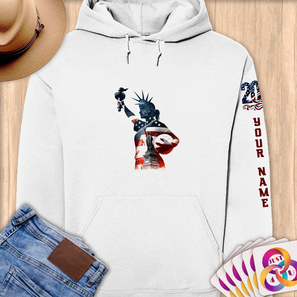 Physical Item S / White Volleyball Statue of Liberty ~ Limited Edition 2024 "USA Excellence" ~ Personalized Premium Hoodie