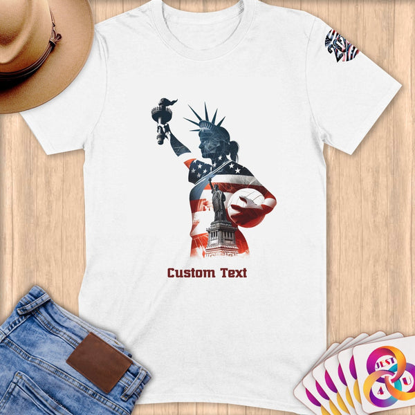Physical Item S / White Volleyball Statue of Liberty ~ Limited Edition 2024 "USA Excellence" ~ Personalized Softstyle T-Shirt