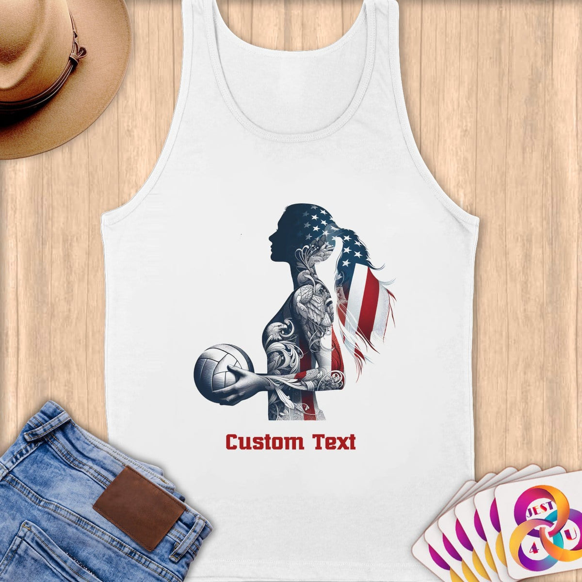 Physical Item S / White Volleyball Stripes ~Limited Edition 2024 "USA Excellence" ~ Customizable Supersoft Tank Top