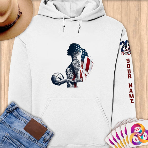 Physical Item S / White Volleyball Stripes ~Limited Edition 2024 "USA Excellence" ~ Personalized Premium Hoodie