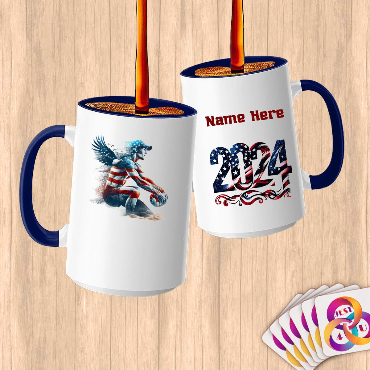 Physical Item 15oz / Blue Volleyball Wingman~Limited Edition 2024 "USA Excellence" ~ Customized Large 15oz Mug