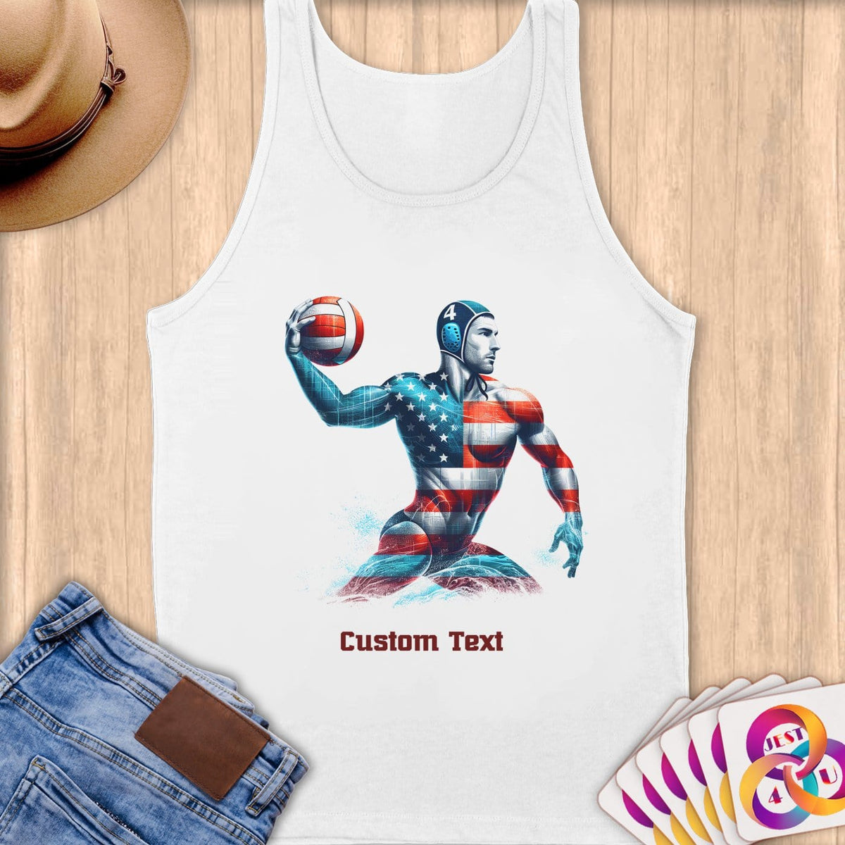 Physical Item S / White Water Polo Champ ~ Limited Edition 2024 "USA Excellence" ~ Customizable Supersoft Tank Top