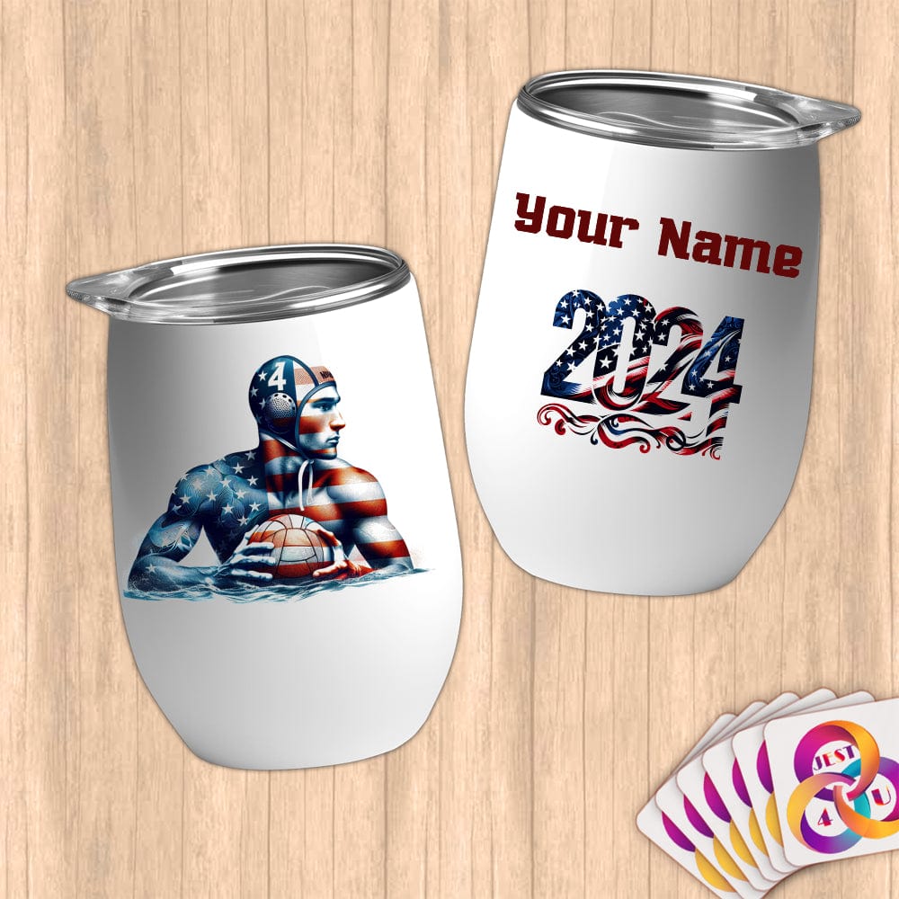 Physical Item 12 oz / White Water Polo Dreams ~ Limited Edition 2024 "USA Excellence" ~ Customizable 12oz Wine Tumbler with Lid