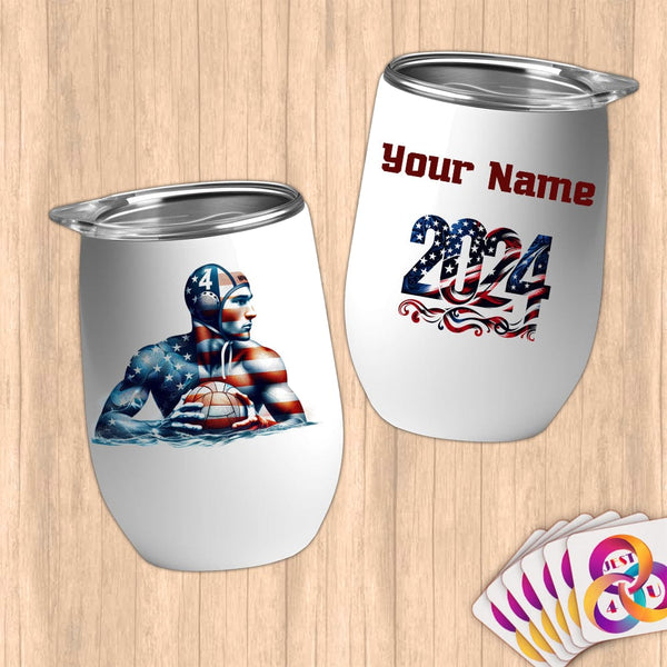 Physical Item 12 oz / White Water Polo Dreams ~ Limited Edition 2024 "USA Excellence" ~ Customizable 12oz Wine Tumbler with Lid