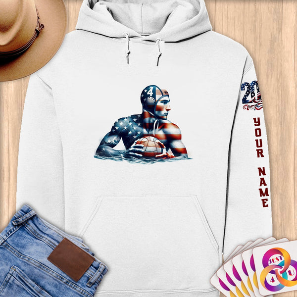 Physical Item S / White Water Polo Dreams ~ Limited Edition 2024 "USA Excellence" ~ Personalized Premium Hoodie
