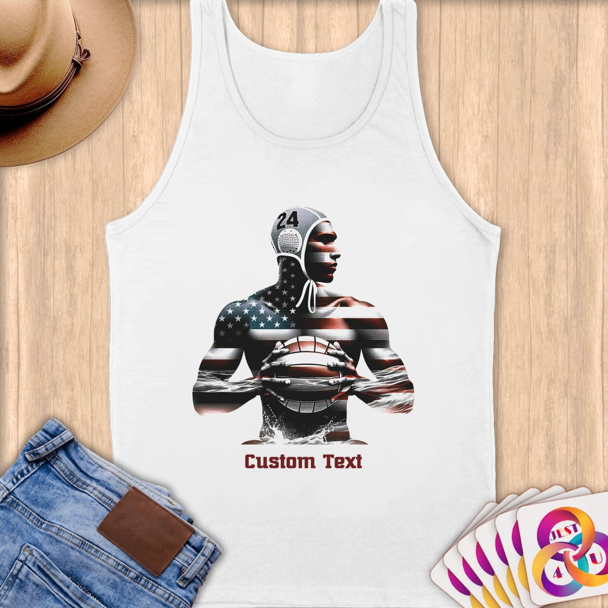 Physical Item S / White Water Polo Hero ~ Limited Edition 2024 "USA Excellence" ~ Customizable Supersoft Tank Top