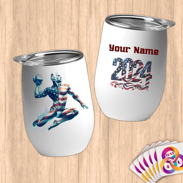 Physical Item 12 oz / White Water Polo Patrio ~ Limited Edition 2024 "USA Excellence" ~ Customizable 12oz Wine Tumbler with Lid
