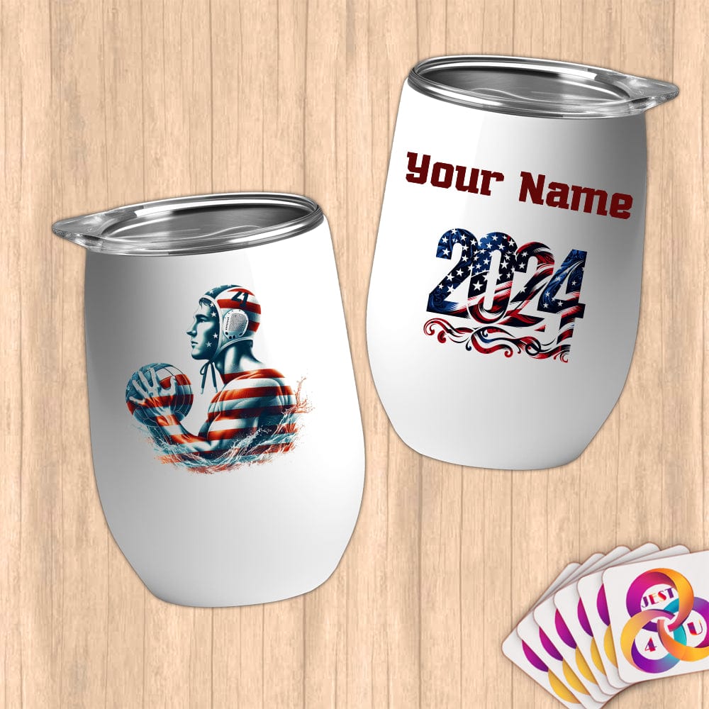 Physical Item 12 oz / White Water Polo Power ~ Limited Edition 2024 "USA Excellence" ~ Customizable 12oz Wine Tumbler with Lid