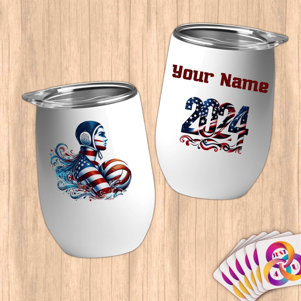 Physical Item 12 oz / White Water Polo Pride ~ Limited Edition 2024 "USA Excellence" ~ Customizable 12oz Wine Tumbler with Lid