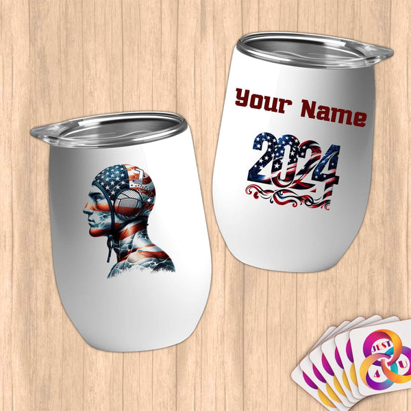 Physical Item 12 oz / White Water Polo USA ~ Limited Edition 2024 "USA Excellence" ~ Customizable 12oz Wine Tumbler with Lid