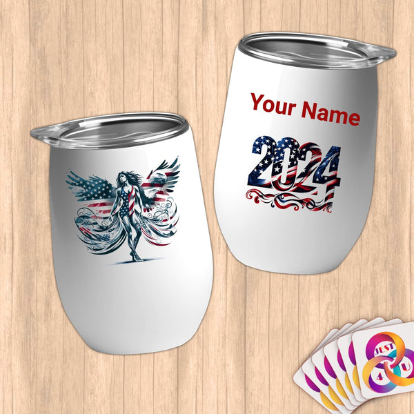 Physical Item 12 oz / White Winged Athlete~Limited Edition 2024 "USA Excellence" ~ Customizable 12oz Wine Tumbler with Lid