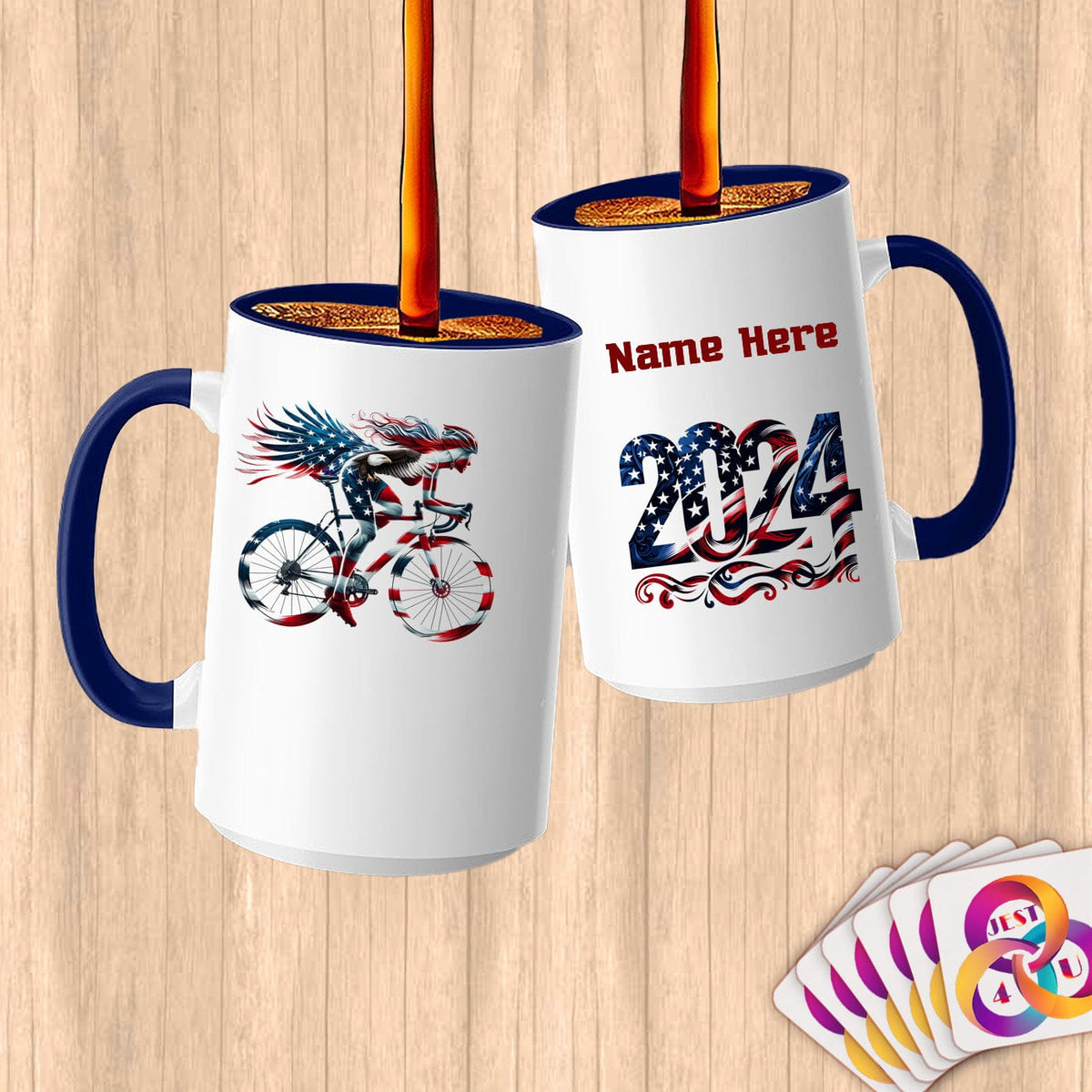 Physical Item 15oz / Blue Winged Bicycle Rider~Limited Edition 2024 "USA Excellence" ~ Customized Large 15oz Mug