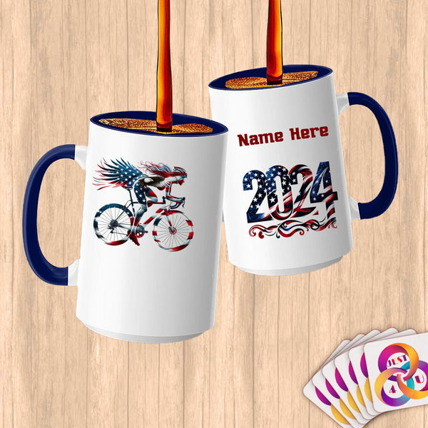 Physical Item 15oz / Blue Winged Bicycle Rider~Limited Edition 2024 "USA Excellence" ~ Customized Large 15oz Mug
