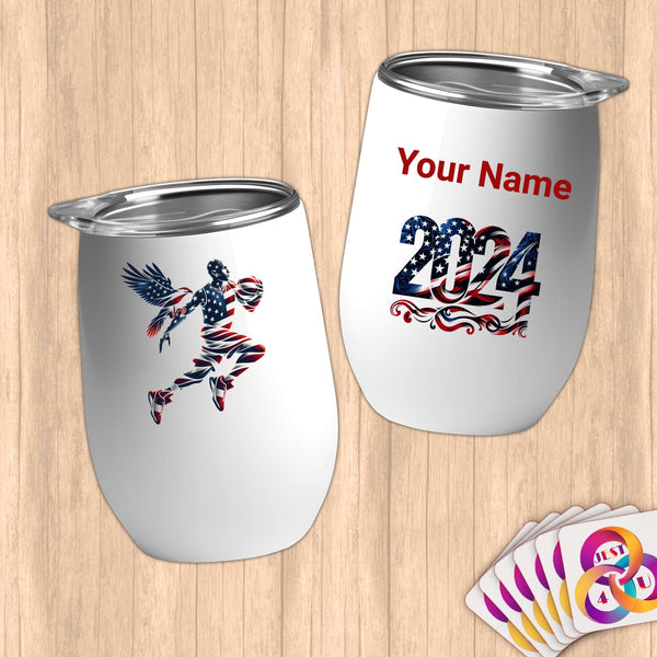 Physical Item 12 oz / White Winged Dunker~Limited Edition 2024 "USA Excellence" ~ Customizable 12oz Wine Tumbler with Lid