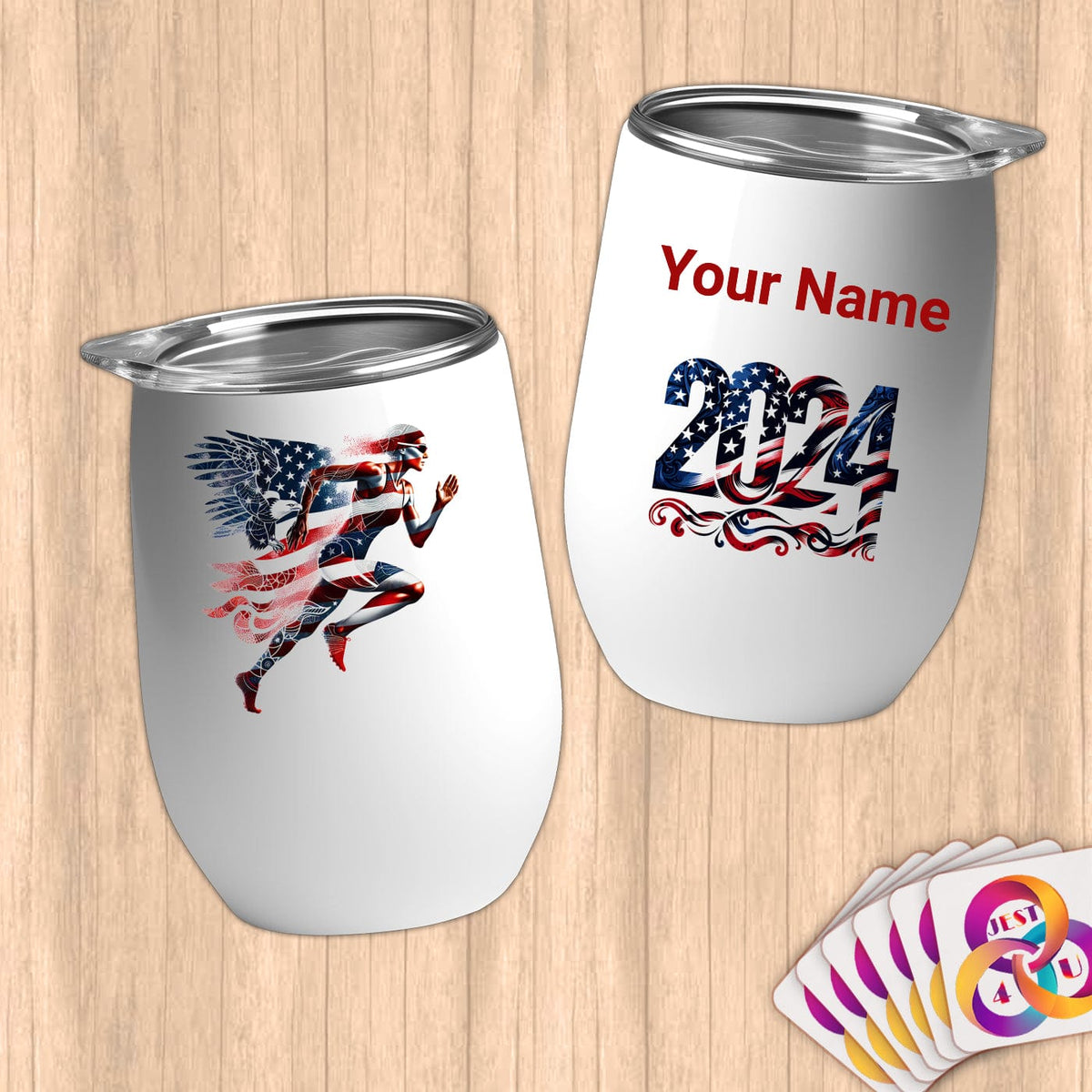 Physical Item 12 oz / White Winged Runner~Limited Edition 2024 "USA Excellence" ~ Customizable 12oz Wine Tumbler with Lid