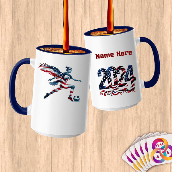 Physical Item 15oz / Blue Winged Soccer Player~Limited Edition 2024 "USA Excellence" ~ Customized Large 15oz Mug