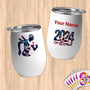 Physical Item 12 oz / White Winged Triathlete~Limited Edition 2024 "USA Excellence" ~ Customizable 12oz Wine Tumbler with Lid