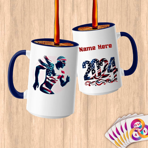 Physical Item 15oz / Blue Winged Triathlete~Limited Edition 2024 "USA Excellence" ~ Customized Large 15oz Mug