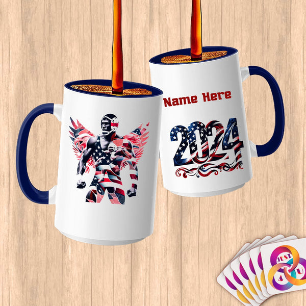 Physical Item 15oz / Blue Wrestling eagle~Limited Edition 2024 "USA Excellence" ~ Customized Large 15oz Mug