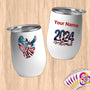 Physical Item 12 oz / White Wrestling Goddess~Limited Edition 2024 "USA Excellence" ~ Customizable 12oz Wine Tumbler with Lid