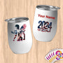 Physical Item 12 oz / White Wrestling Wings~Limited Edition 2024 "USA Excellence" ~ Customizable 12oz Wine Tumbler with Lid
