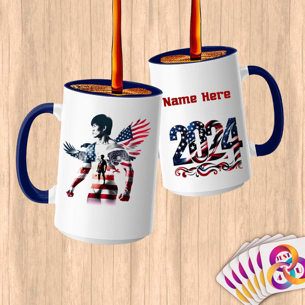 Physical Item 15oz / Blue Wrestling Wings~Limited Edition 2024 "USA Excellence" ~ Customized Large 15oz Mug